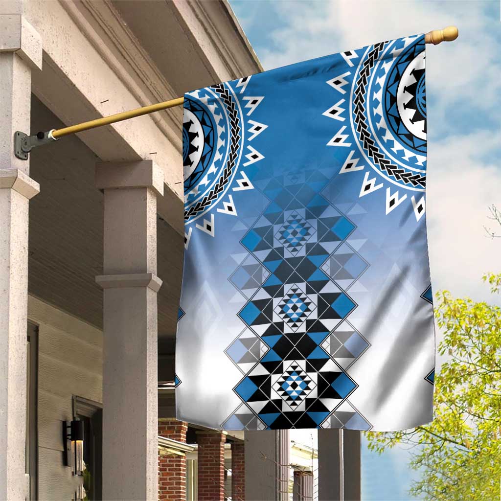 New Zealand Garden Flag Poutama Mix Blue Taniko Inspired Art LT05 House Flag Blue - Polynesian Pride
