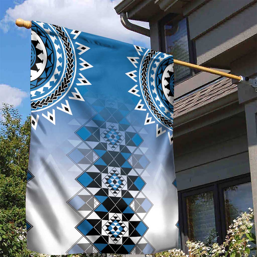 New Zealand Garden Flag Poutama Mix Blue Taniko Inspired Art LT05 - Polynesian Pride