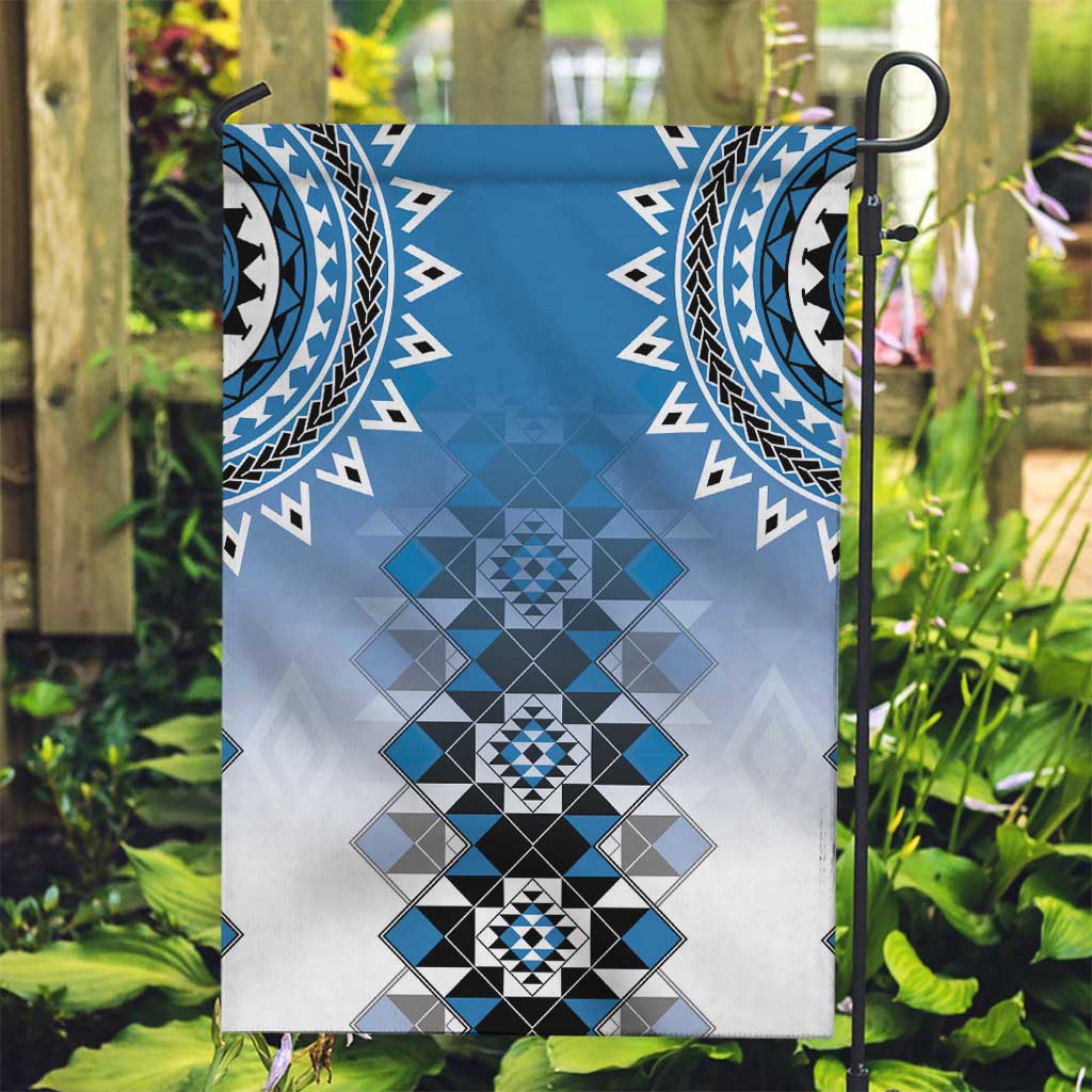 New Zealand Garden Flag Poutama Mix Blue Taniko Inspired Art LT05 Garden Flag Blue - Polynesian Pride