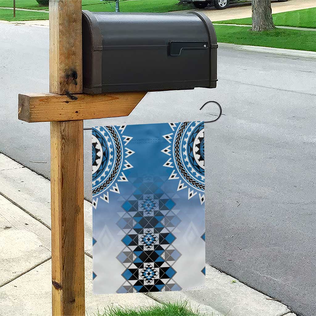 New Zealand Garden Flag Poutama Mix Blue Taniko Inspired Art LT05 - Polynesian Pride