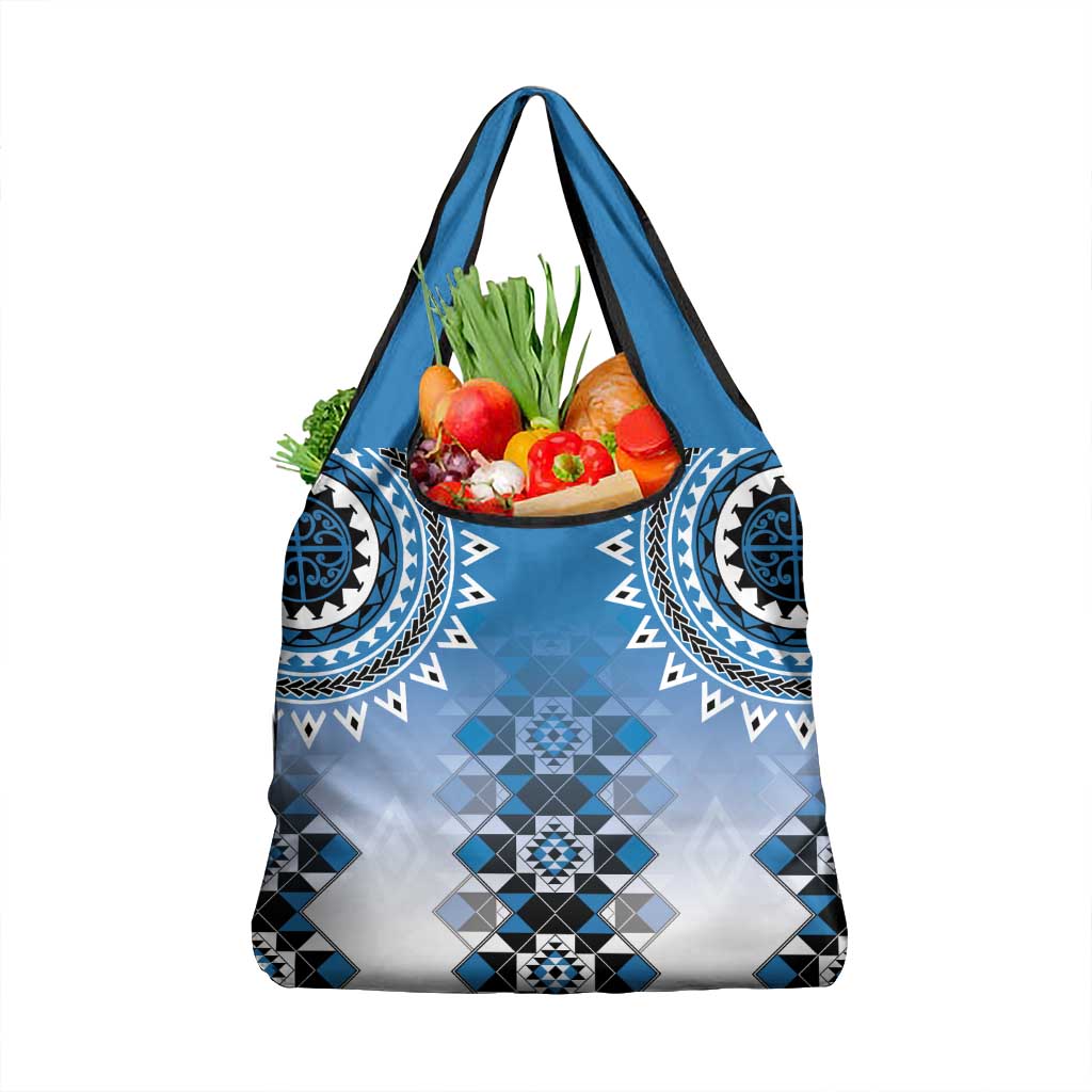 New Zealand Grocery Bag Poutama Mix Blue Taniko Inspired Art LT05 1-pack One Size Blue - Polynesian Pride