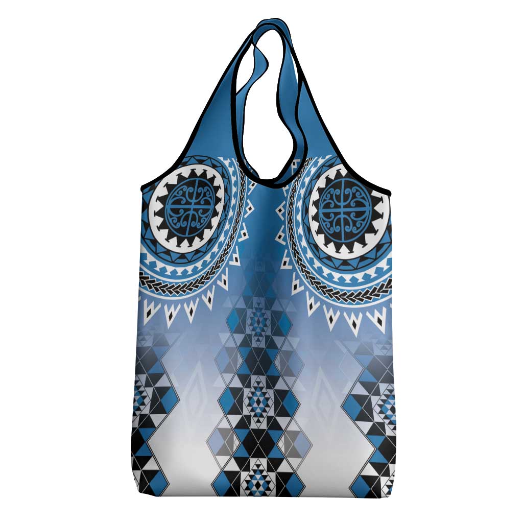 New Zealand Grocery Bag Poutama Mix Blue Taniko Inspired Art LT05 - Polynesian Pride