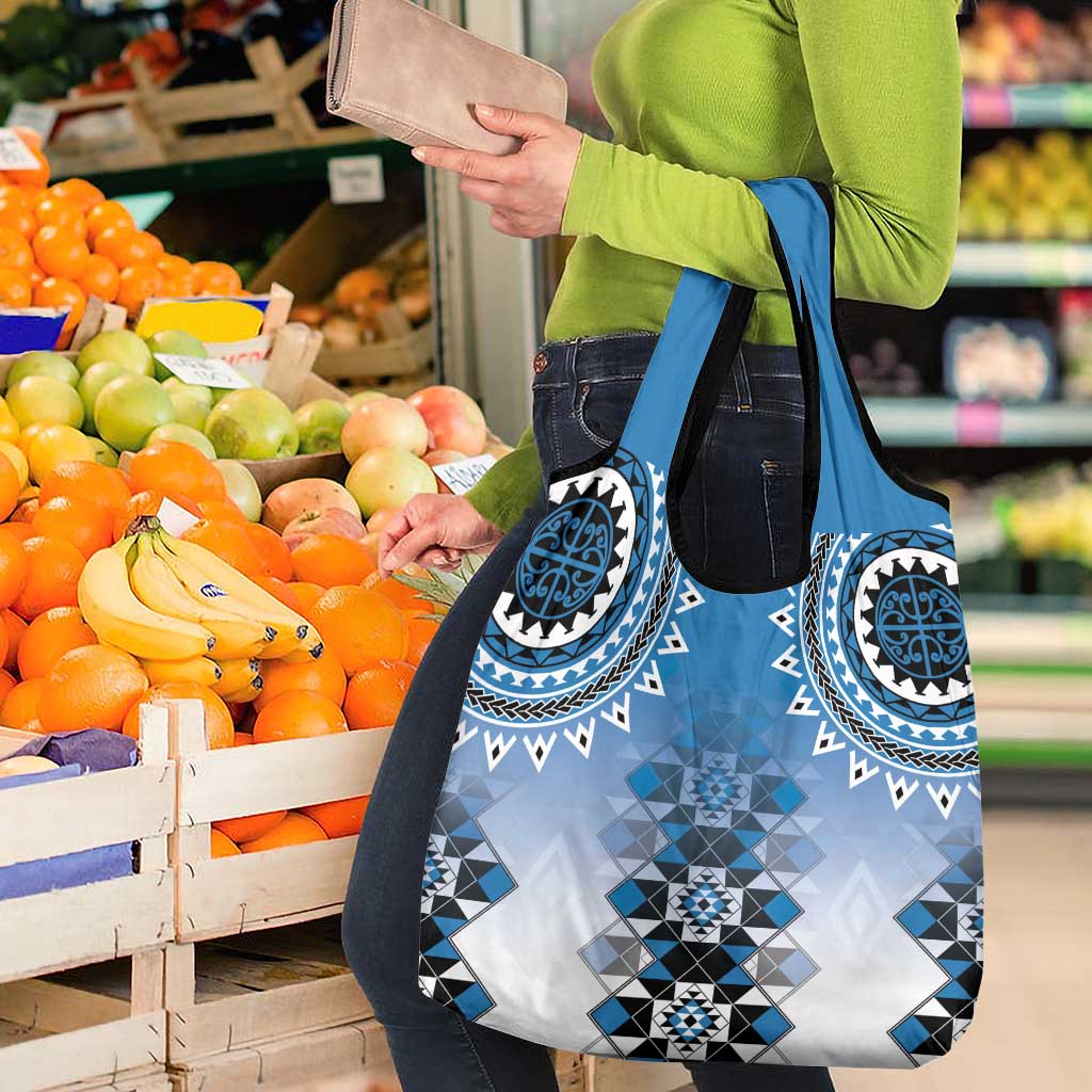 New Zealand Grocery Bag Poutama Mix Blue Taniko Inspired Art LT05 - Polynesian Pride