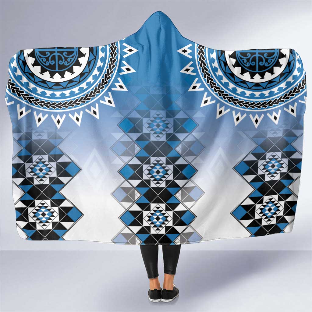 New Zealand Hooded Blanket Poutama Mix Blue Taniko Inspired Art LT05 One Size Blue - Polynesian Pride