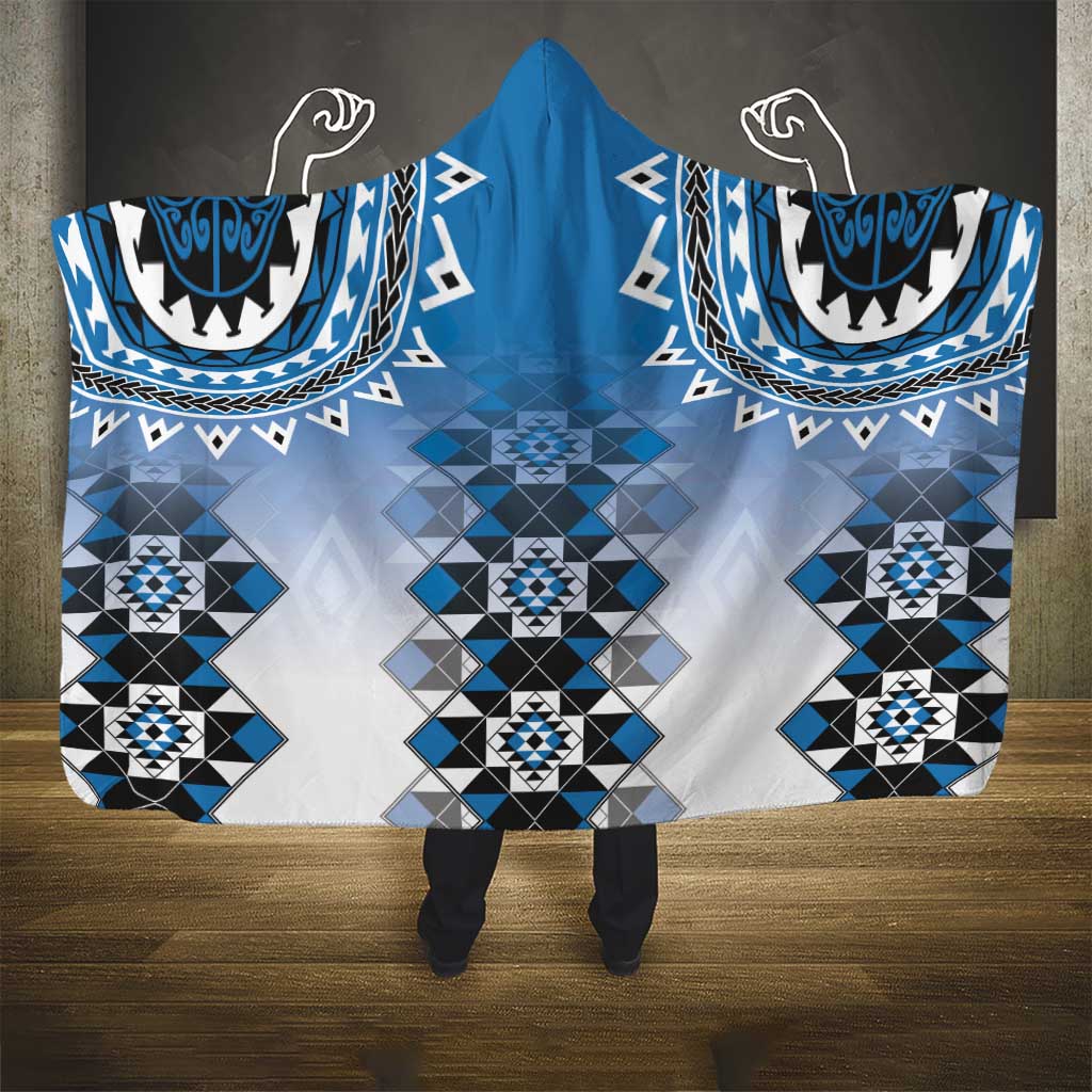 New Zealand Hooded Blanket Poutama Mix Blue Taniko Inspired Art LT05 - Polynesian Pride