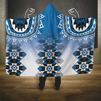 New Zealand Hooded Blanket Poutama Mix Blue Taniko Inspired Art LT05 - Polynesian Pride