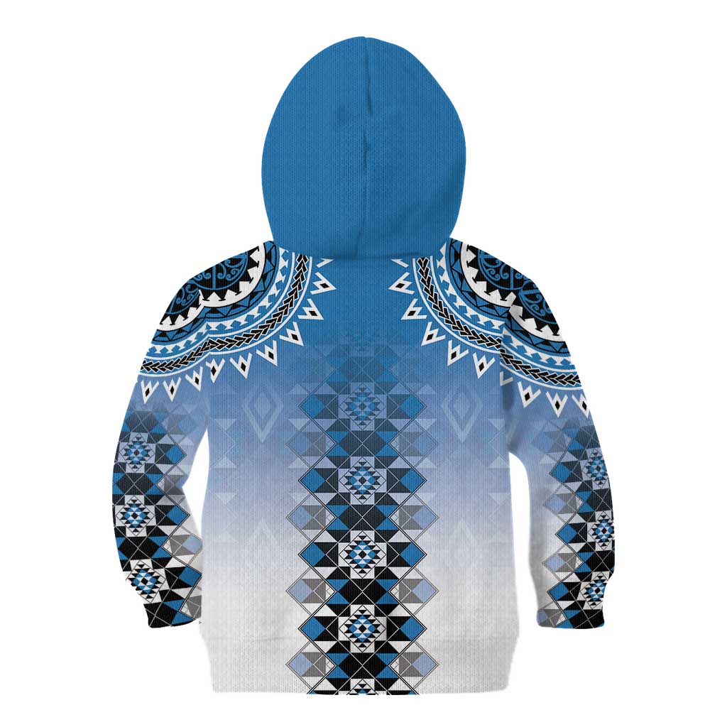 New Zealand Kid Hoodie Poutama Mix Blue Taniko Inspired Art LT05