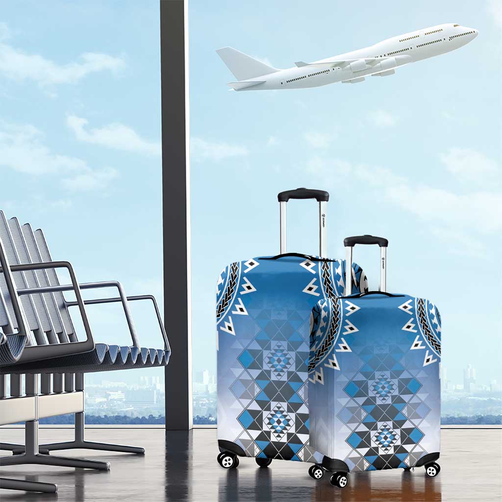 New Zealand Luggage Cover Poutama Mix Blue Taniko Inspired Art LT05