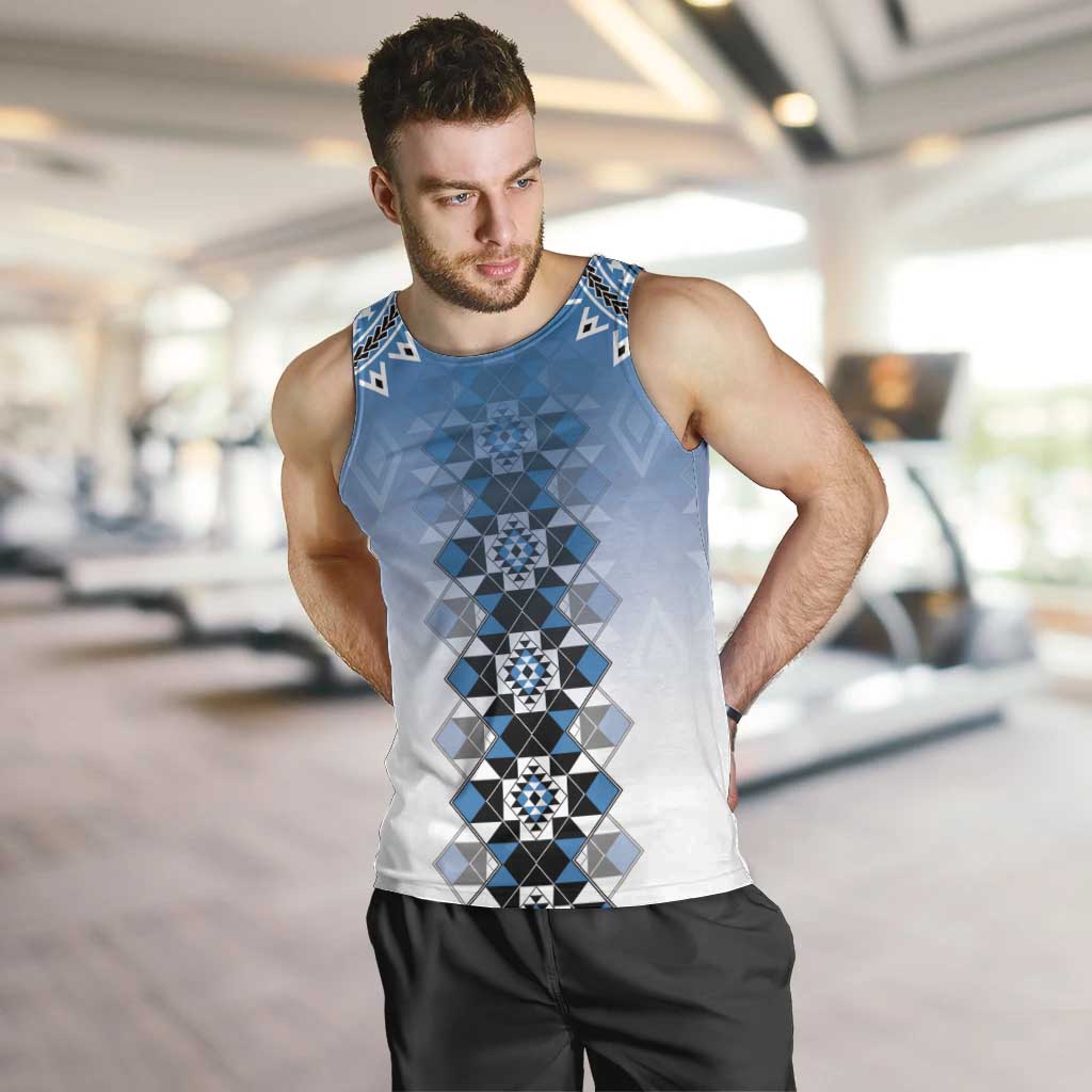 New Zealand Men Tank Top Poutama Mix Blue Taniko Inspired Art LT05 Blue - Polynesian Pride