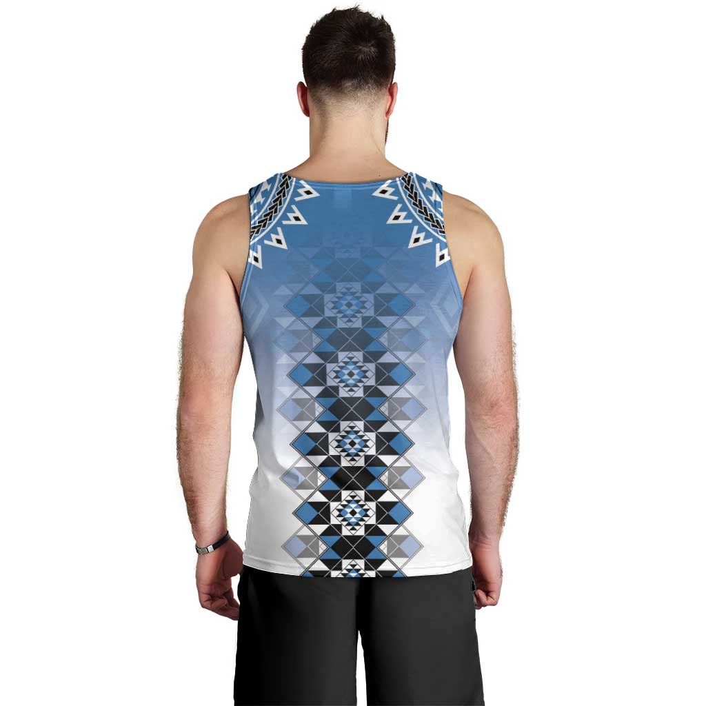 New Zealand Men Tank Top Poutama Mix Blue Taniko Inspired Art LT05 - Polynesian Pride