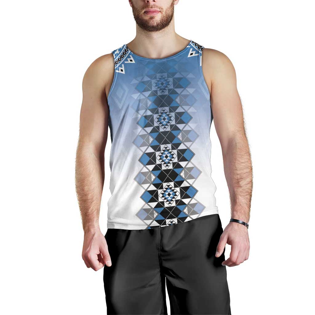New Zealand Men Tank Top Poutama Mix Blue Taniko Inspired Art LT05 - Polynesian Pride