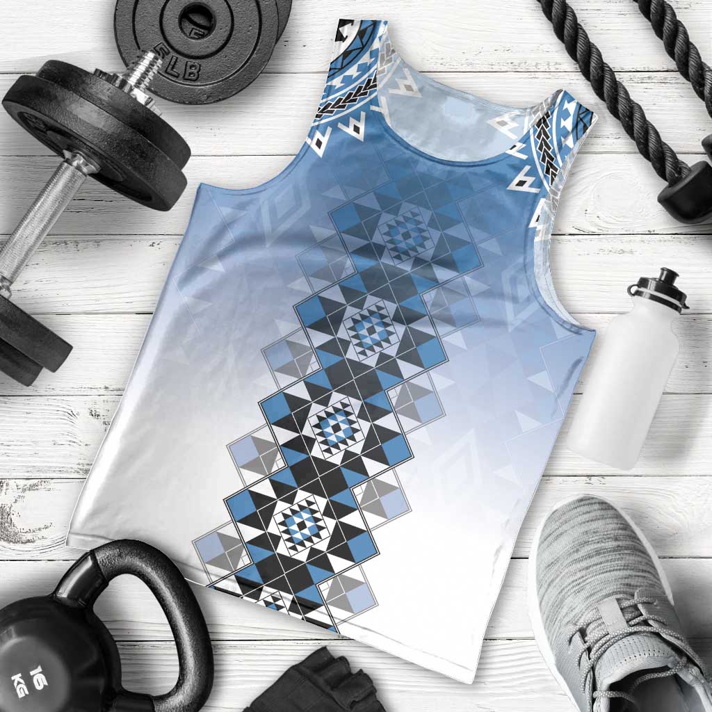 New Zealand Men Tank Top Poutama Mix Blue Taniko Inspired Art LT05 - Polynesian Pride