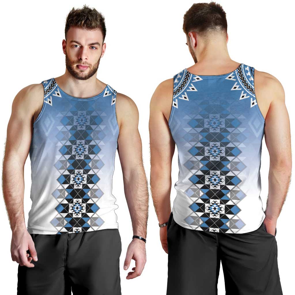 New Zealand Men Tank Top Poutama Mix Blue Taniko Inspired Art LT05 - Polynesian Pride