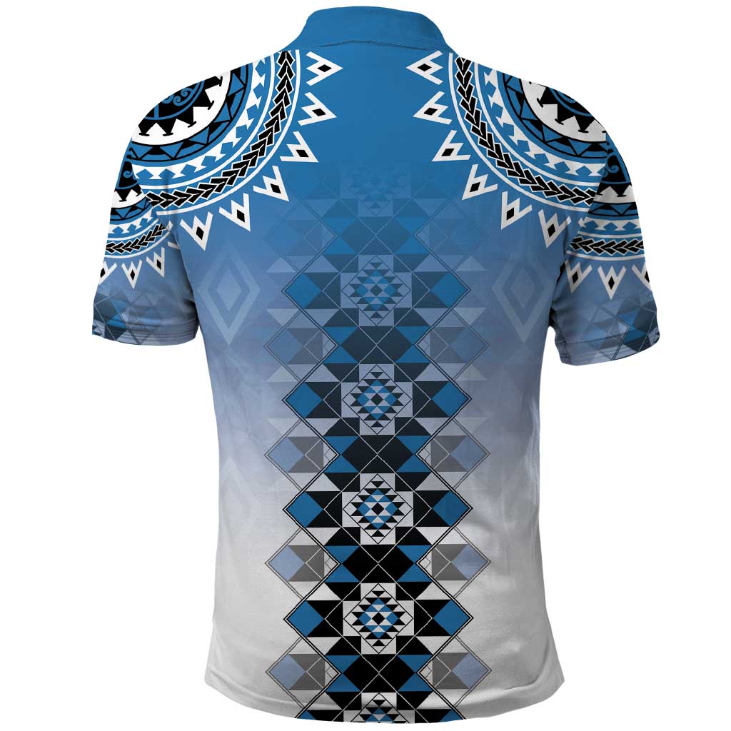 New Zealand Polo Shirt Poutama Mix Blue Taniko Inspired Art LT05