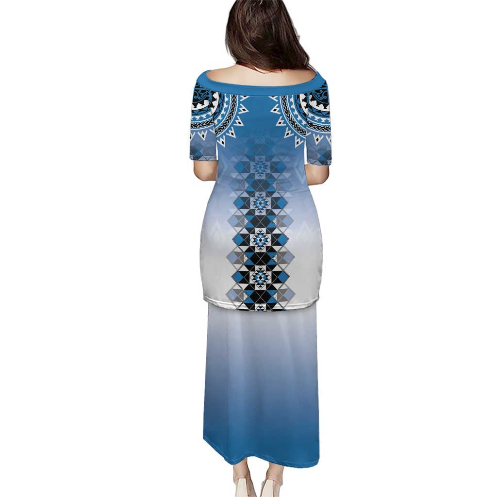 New Zealand Puletasi Poutama Mix Blue Taniko Inspired Art LT05 - Polynesian Pride