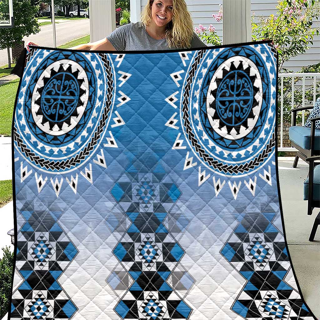New Zealand Quilt Poutama Mix Blue Taniko Inspired Art LT05