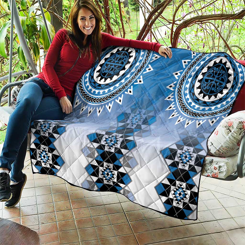 New Zealand Quilt Poutama Mix Blue Taniko Inspired Art LT05