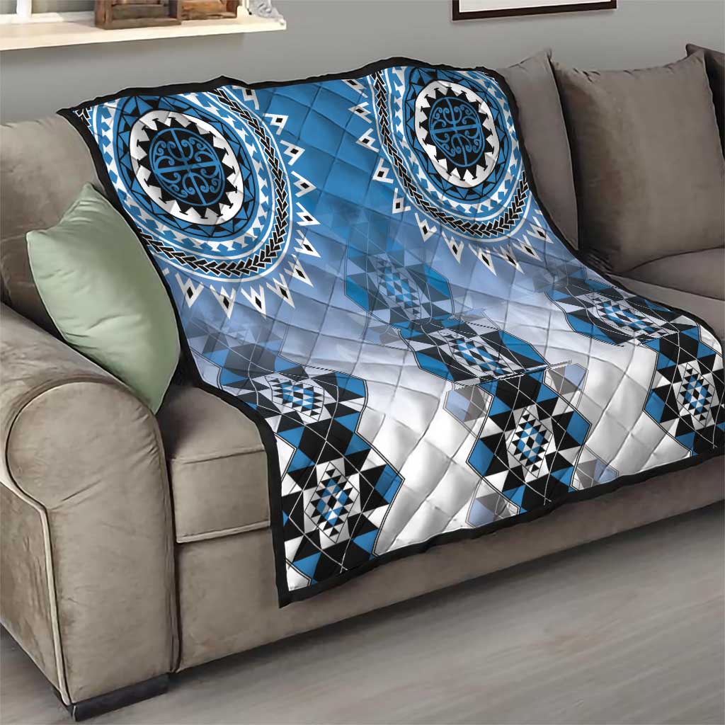 New Zealand Quilt Poutama Mix Blue Taniko Inspired Art LT05