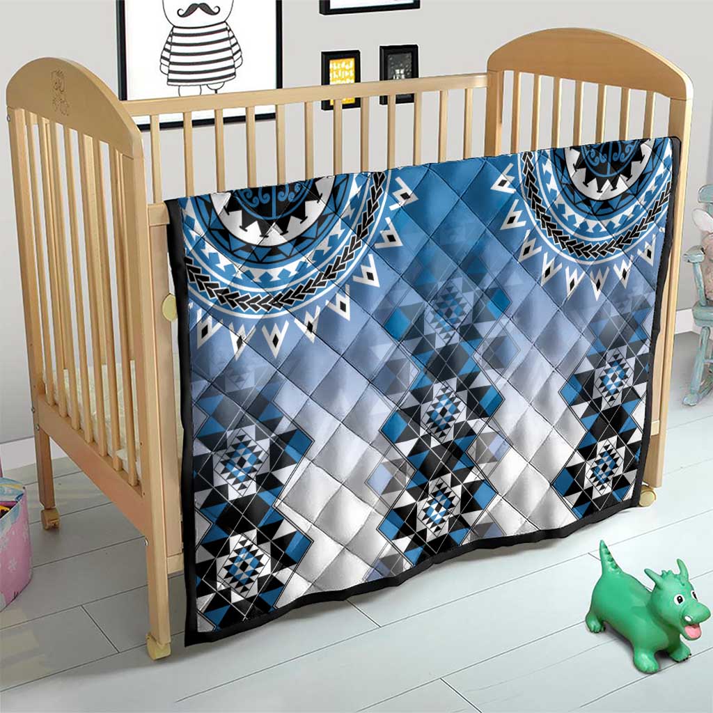 New Zealand Quilt Poutama Mix Blue Taniko Inspired Art LT05