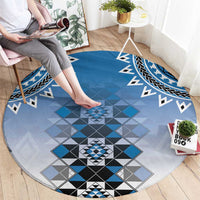 New Zealand Round Carpet Poutama Mix Blue Taniko Inspired Art LT05