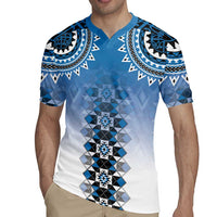 New Zealand Rugby Jersey Poutama Mix Blue Taniko Inspired Art LT05 - Polynesian Pride