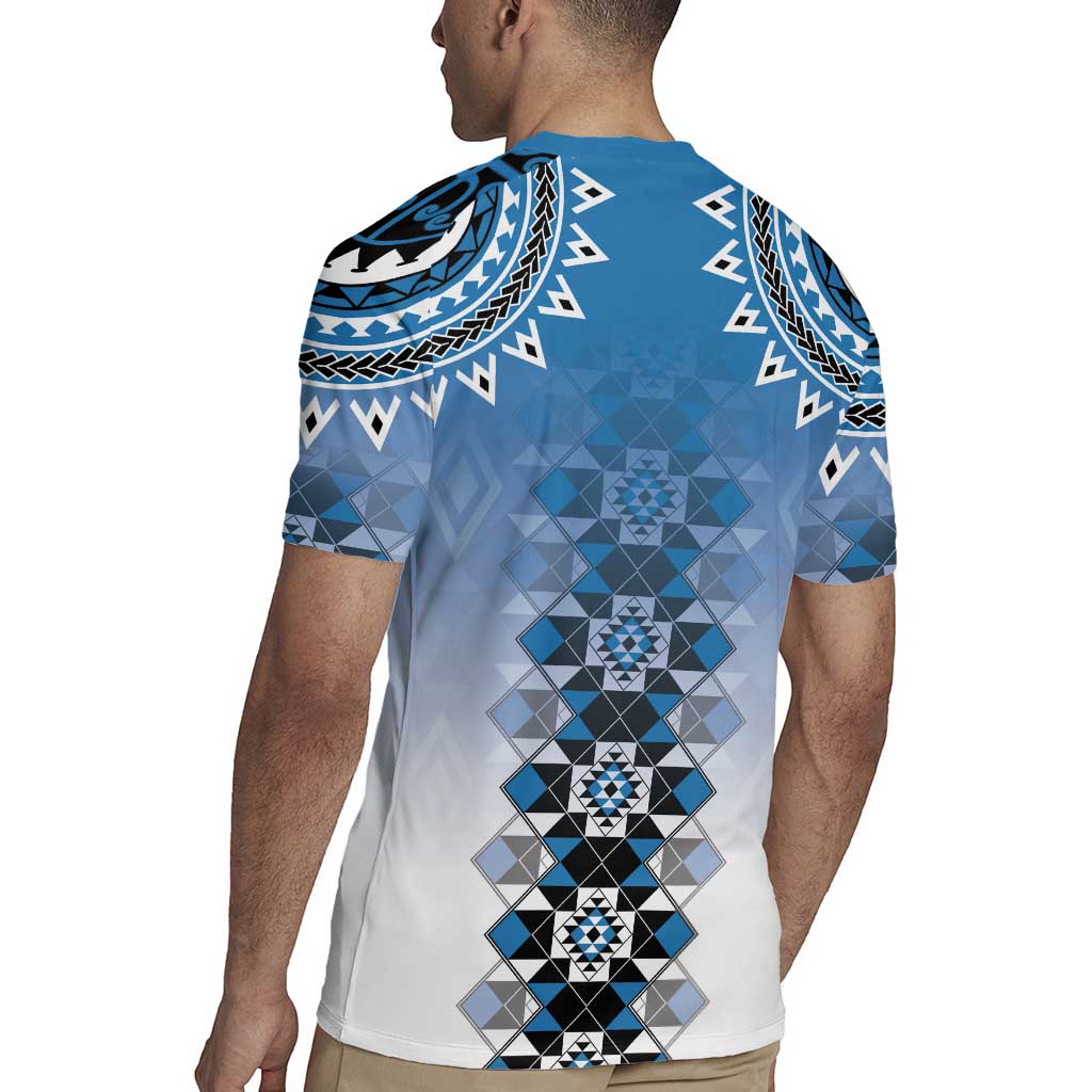 New Zealand Rugby Jersey Poutama Mix Blue Taniko Inspired Art LT05 - Polynesian Pride