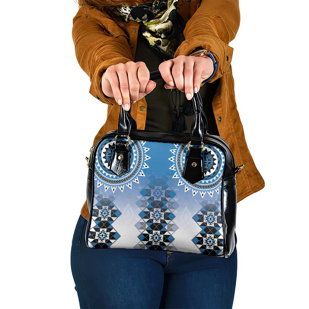 New Zealand Shoulder Handbag Poutama Mix Blue Taniko Inspired Art LT05