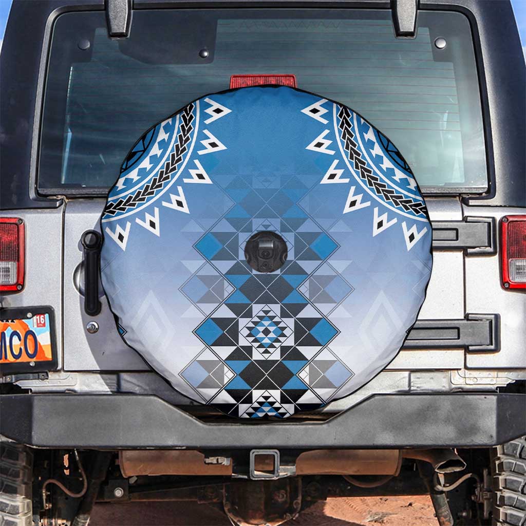 New Zealand Spare Tire Cover Poutama Mix Blue Taniko Inspired Art LT05 Blue - Polynesian Pride