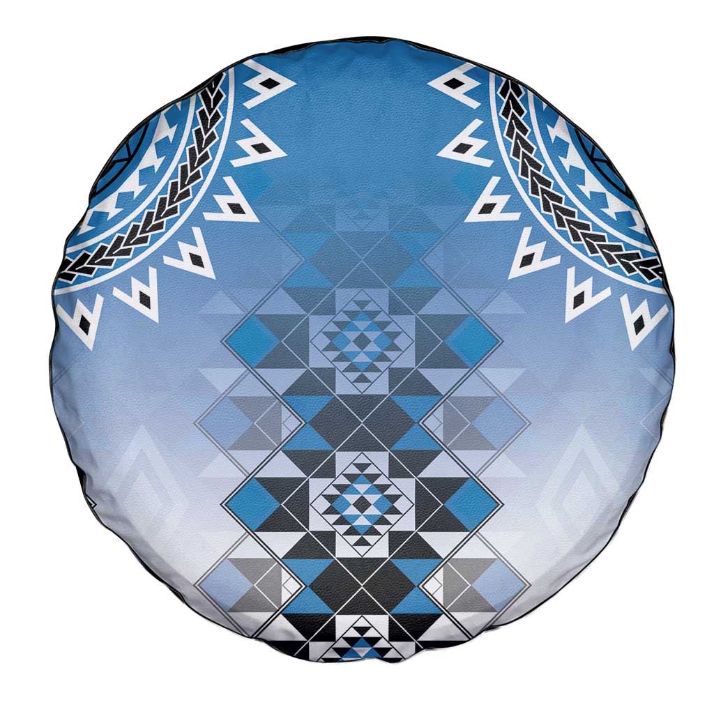 New Zealand Spare Tire Cover Poutama Mix Blue Taniko Inspired Art LT05 - Polynesian Pride