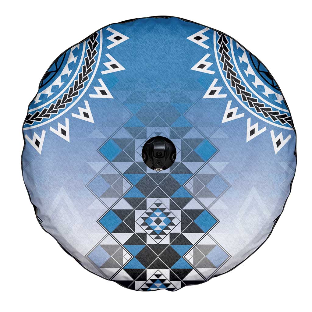 New Zealand Spare Tire Cover Poutama Mix Blue Taniko Inspired Art LT05 - Polynesian Pride
