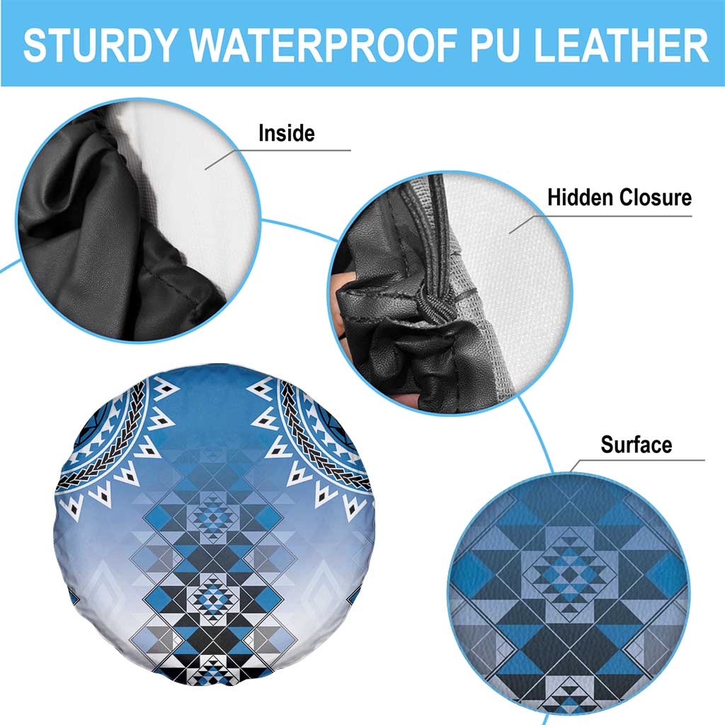 New Zealand Spare Tire Cover Poutama Mix Blue Taniko Inspired Art LT05 - Polynesian Pride