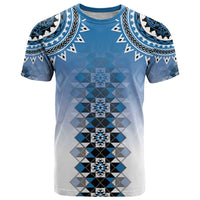 New Zealand T Shirt Poutama Mix Blue Taniko Inspired Art LT05 Blue - Polynesian Pride