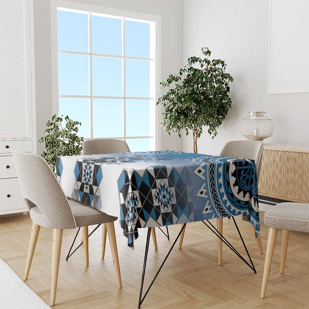 New Zealand Tablecloth Poutama Mix Blue Taniko Inspired Art LT05 - Polynesian Pride