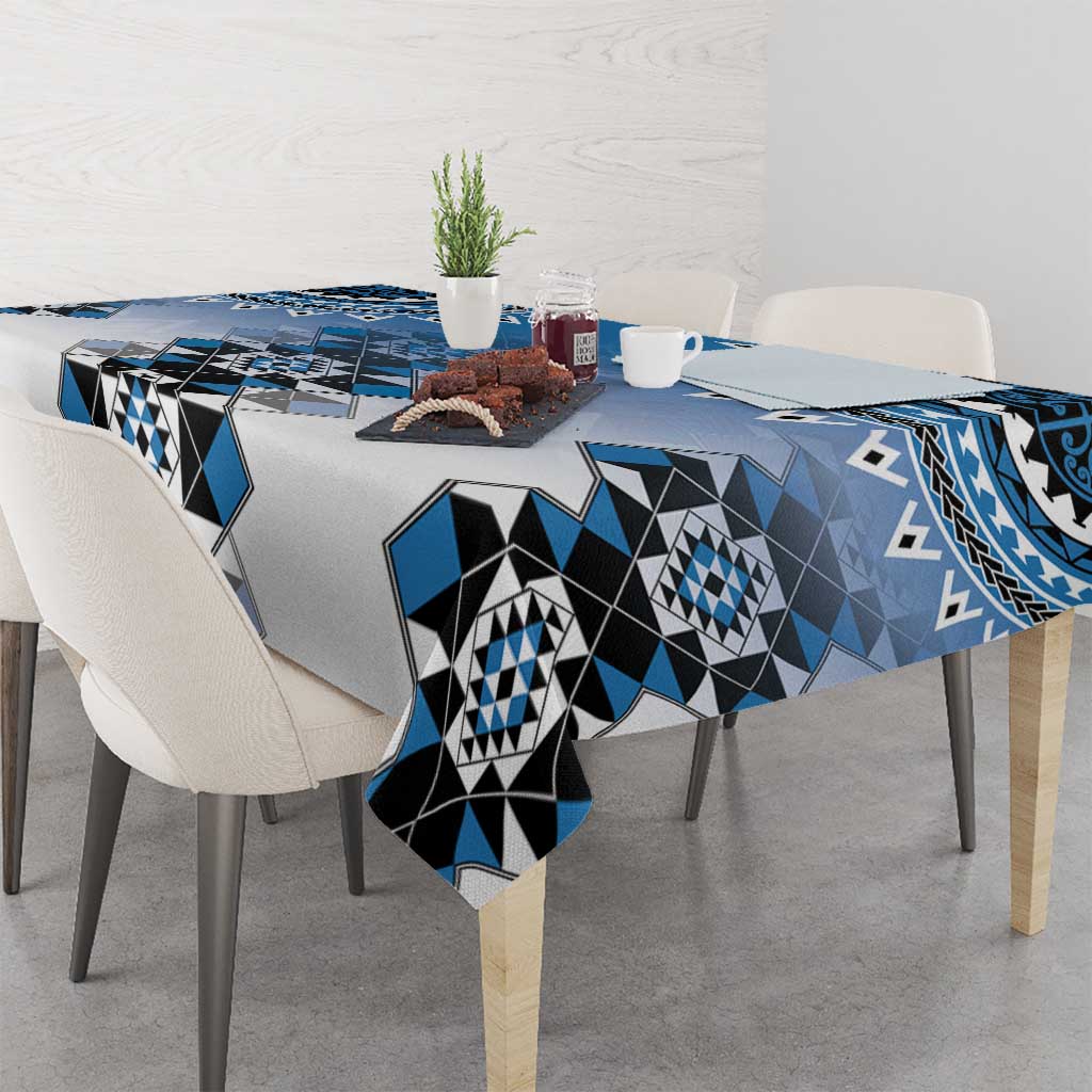 New Zealand Tablecloth Poutama Mix Blue Taniko Inspired Art LT05 - Polynesian Pride