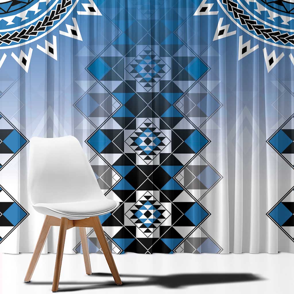New Zealand Window Curtain Poutama Mix Blue Taniko Inspired Art LT05 - Polynesian Pride