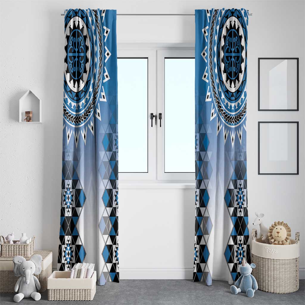 New Zealand Window Curtain Poutama Mix Blue Taniko Inspired Art LT05 - Polynesian Pride