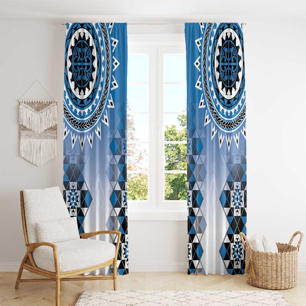 New Zealand Window Curtain Poutama Mix Blue Taniko Inspired Art LT05 - Polynesian Pride