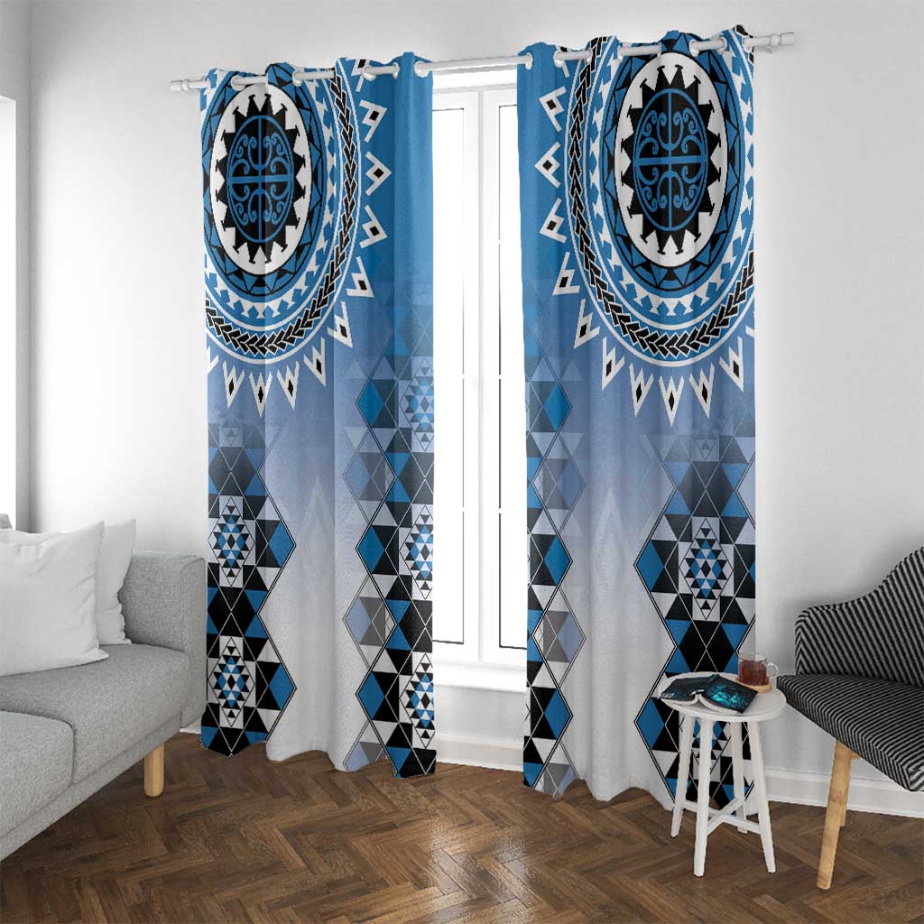 New Zealand Window Curtain Poutama Mix Blue Taniko Inspired Art LT05 With Grommets Blue - Polynesian Pride