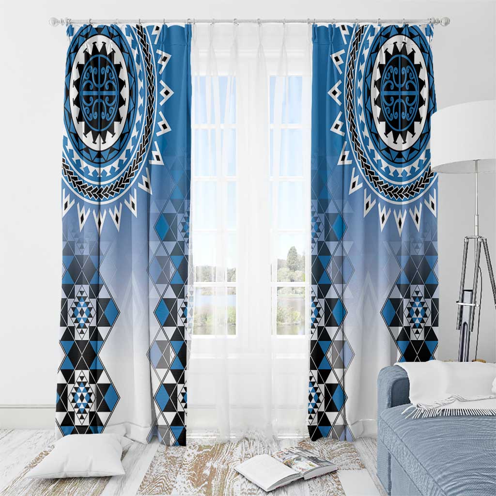 New Zealand Window Curtain Poutama Mix Blue Taniko Inspired Art LT05 - Polynesian Pride