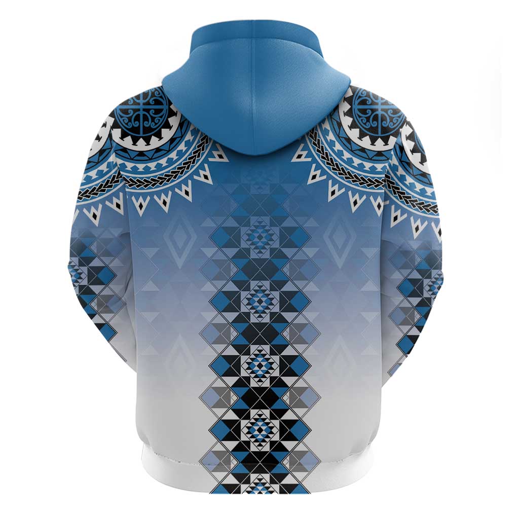 New Zealand Zip Hoodie Poutama Mix Blue Taniko Inspired Art LT05