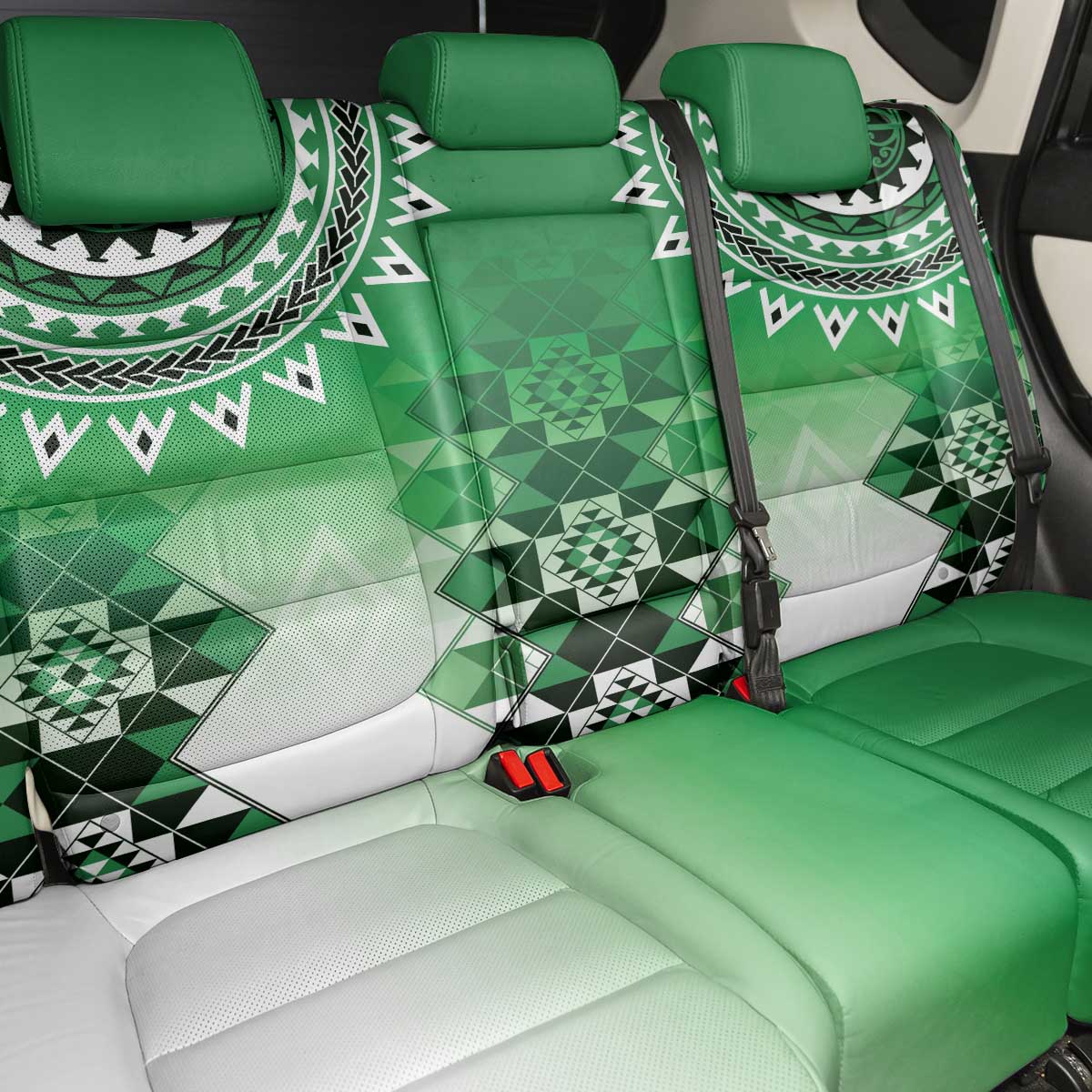 New Zealand Back Car Seat Cover Poutama Mix Green Taniko Inspired Art LT05