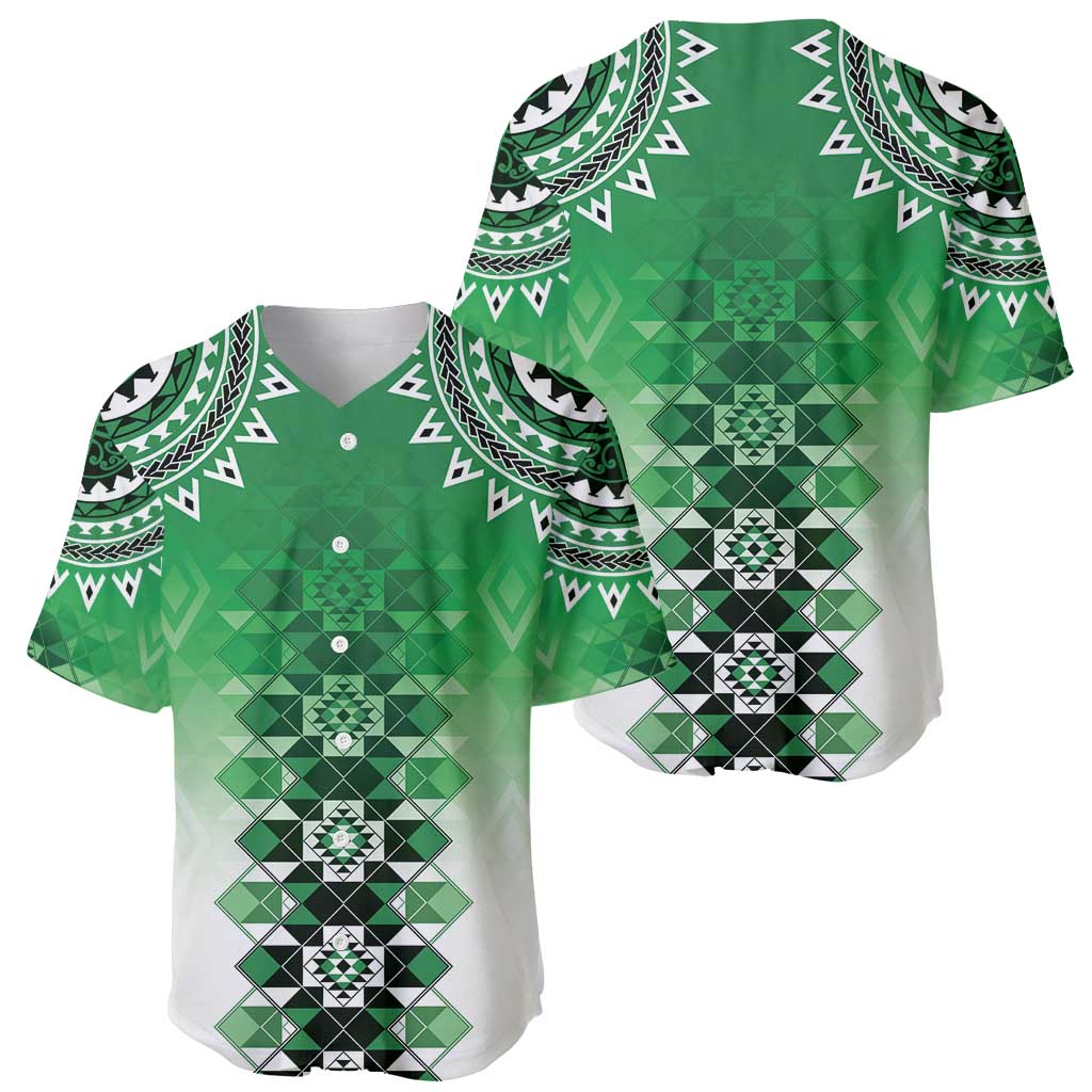 New Zealand Baseball Jersey Poutama Mix Green Taniko Inspired Art LT05
