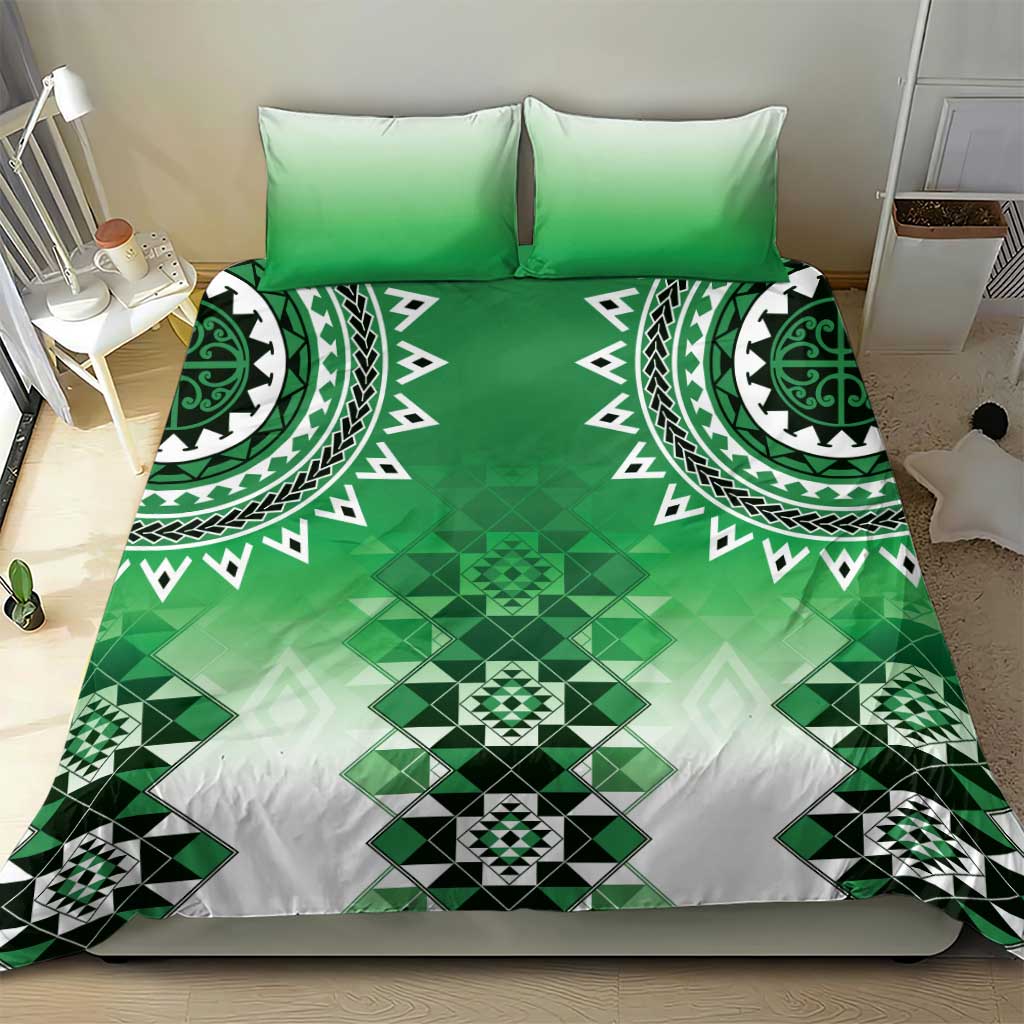 New Zealand Bedding Set Poutama Mix Green Taniko Inspired Art LT05