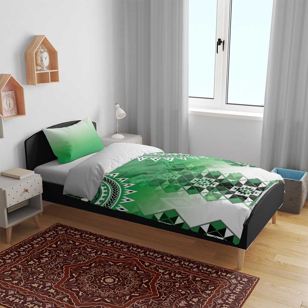 New Zealand Bedding Set Poutama Mix Green Taniko Inspired Art LT05