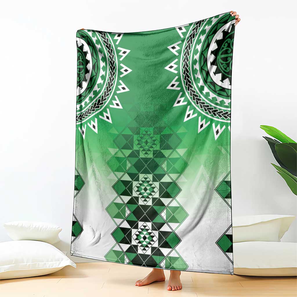 New Zealand Blanket Poutama Mix Green Taniko Inspired Art LT05 - Polynesian Pride