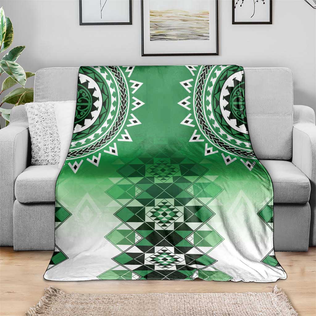 New Zealand Blanket Poutama Mix Green Taniko Inspired Art LT05 - Polynesian Pride