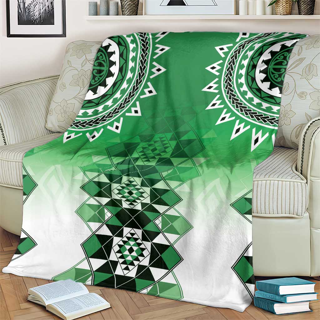 New Zealand Blanket Poutama Mix Green Taniko Inspired Art LT05 - Polynesian Pride