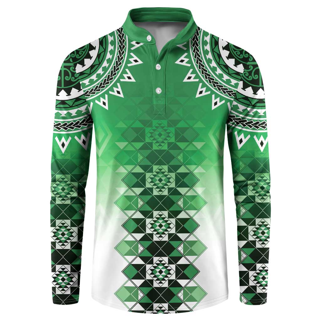 New Zealand Button Sweatshirt Poutama Mix Green Taniko Inspired Art LT05 Green - Polynesian Pride