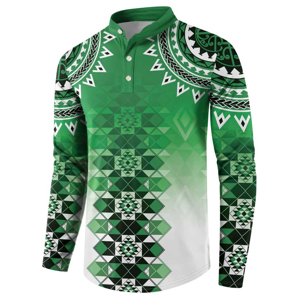 New Zealand Button Sweatshirt Poutama Mix Green Taniko Inspired Art LT05 - Polynesian Pride