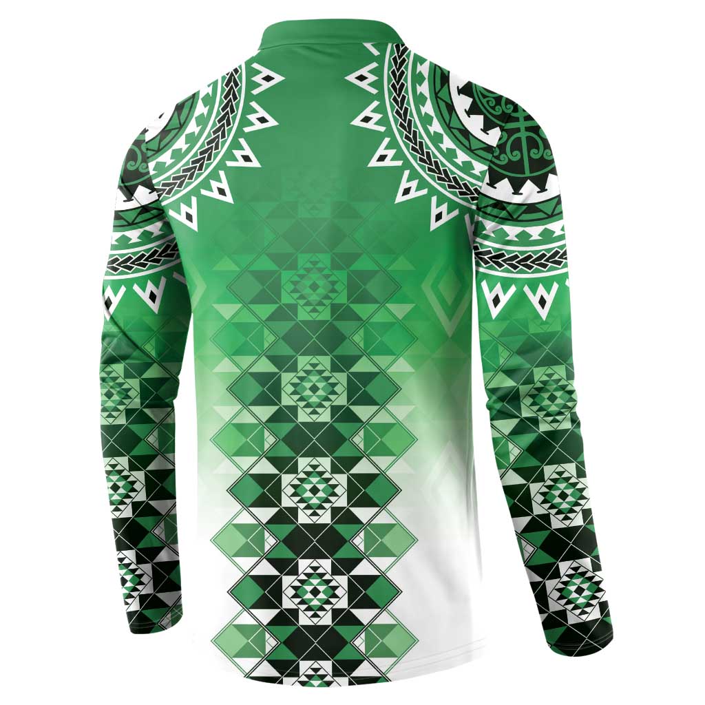 New Zealand Button Sweatshirt Poutama Mix Green Taniko Inspired Art LT05 - Polynesian Pride